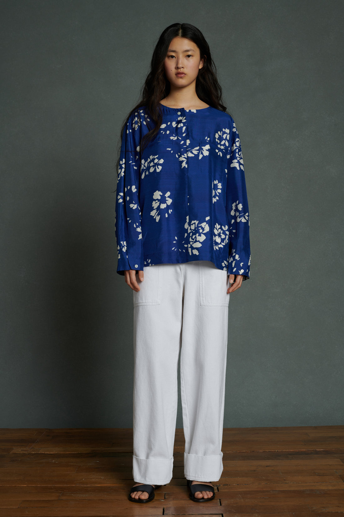 Chemise Tunisie - Bleu/Écru - Soie - Femme