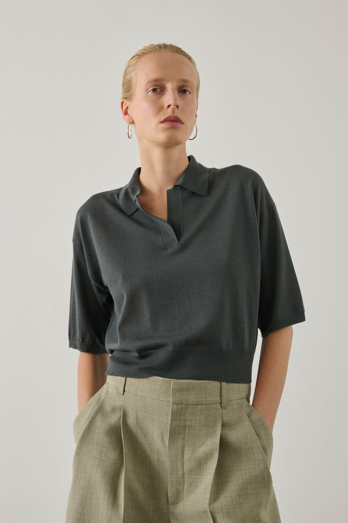 Polo Elton - Gris/Bleu - Laine mérinos - Femme vue 1